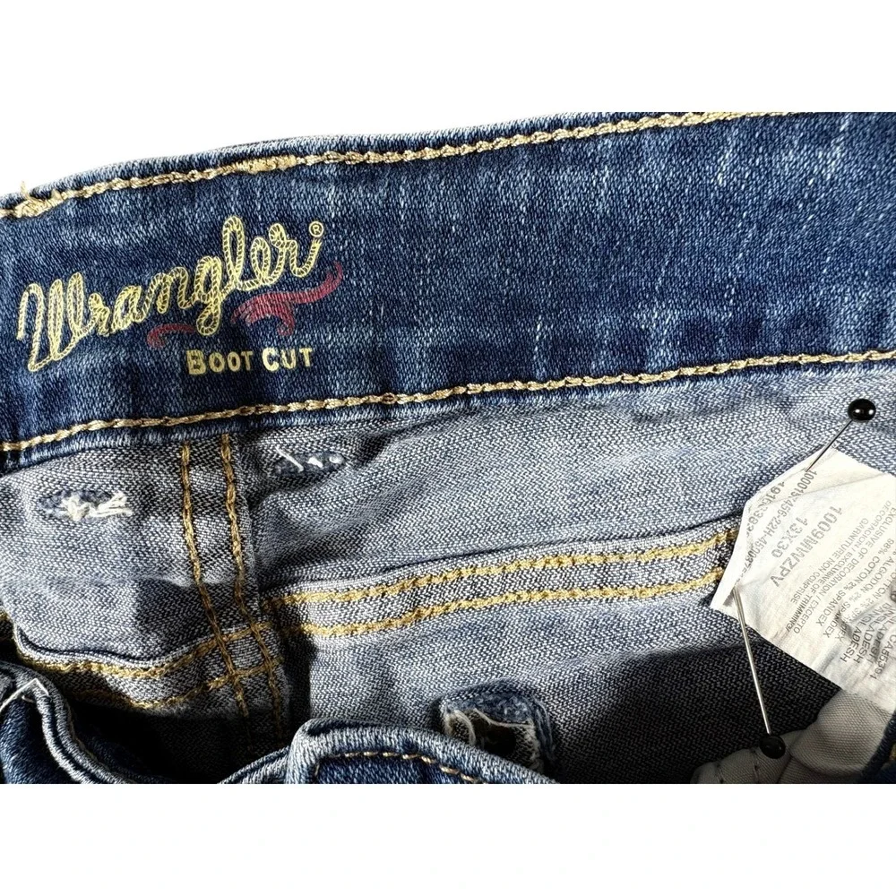 Wrangler Western Bootcut Jeans Womens 13x30 Dark Blue Denim Cotton‎ Whiskered